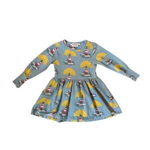 Girls 92 98 2-3Y Moromini Organic Cotton Sweden Blue Lighthouse Print Dress